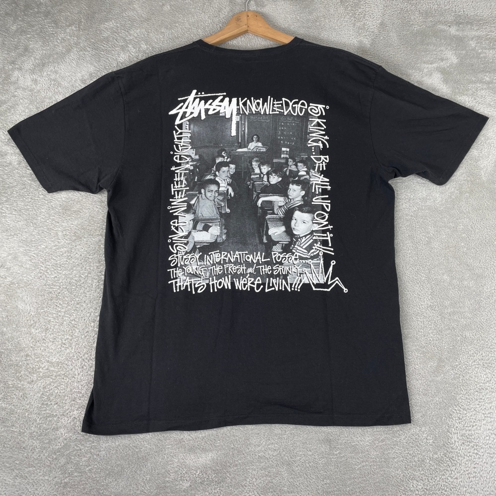 Stussy Shirt Mens XL Black Classroom Tee nternational Posse Knowledge King